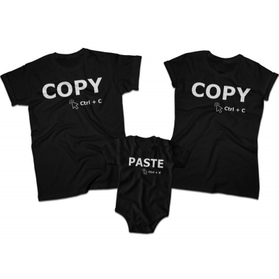 Zestaw koszulek dla rodziców i córki Copy Ctrl+ C Paste Ctrl+V